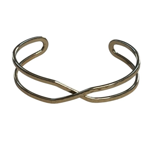 Gold-Tone Open Cuff Bracelet With Twisted Double Band Design 2.5" Diameter - Picture 1 of 11